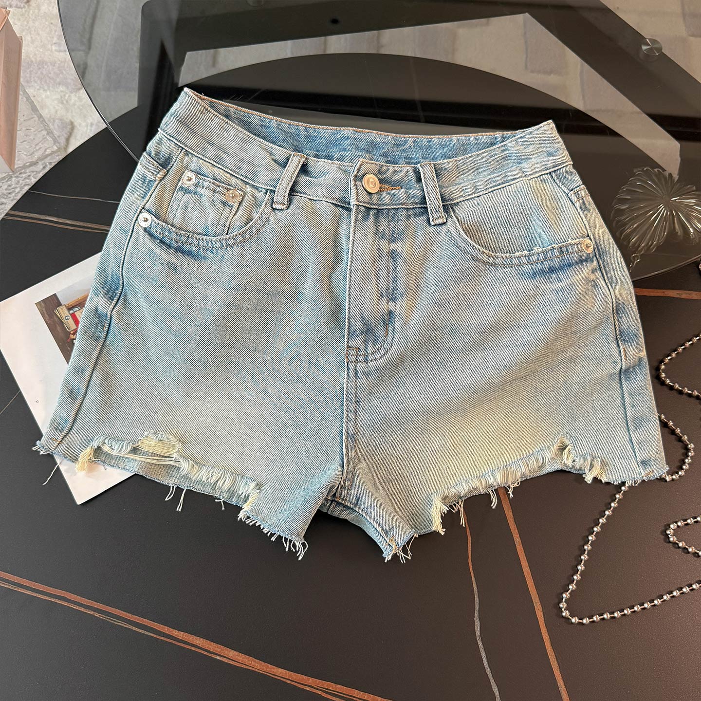 潮流休闲时尚运动套装女夏季新款洋气减龄圆领短袖牛仔短裤两件套,女装套装/套裙,2C310