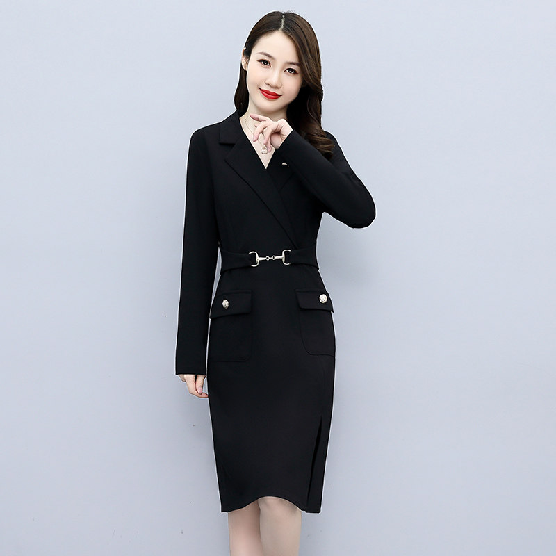 气质西装领收腰显瘦连衣裙,女装连衣裙,乐衣轩