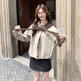 卡其色简约风立领短款外套女2025时尚披肩小个子洋气百搭夹克上衣，女装短外套，2C307