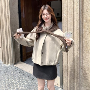 卡其色简约风立领短款外套女2025时尚披肩小个子洋气百搭夹克上衣图片