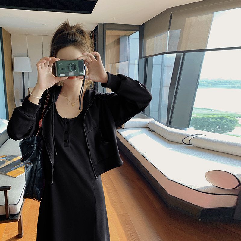 韩版减龄背心裙开衫套装女2025春秋季新款慵懒风显瘦连衣裙两件套,女装套装/套裙,2C088