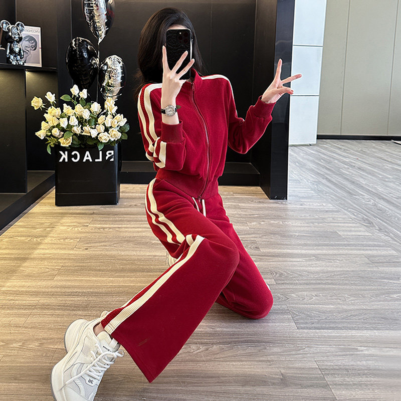 开衫外套高级感直筒长裤休闲服套装潮,女装套装/套裙,2C310