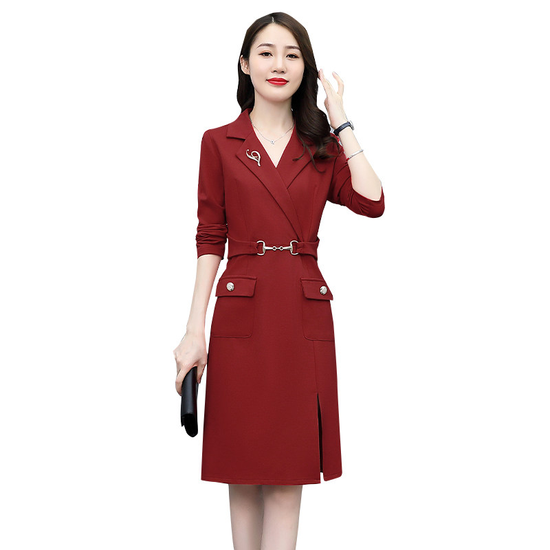 气质西装领收腰显瘦连衣裙,女装连衣裙,乐衣轩