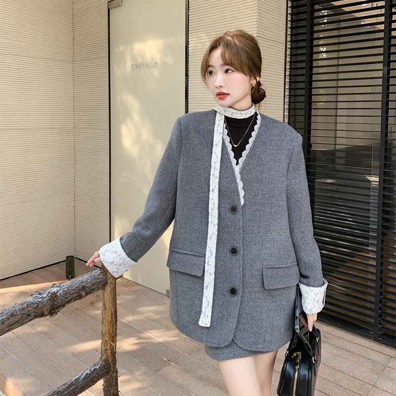 气质蕾丝花边羽绒毛呢大衣4428-P260-K388,女装羽绒服,2C126