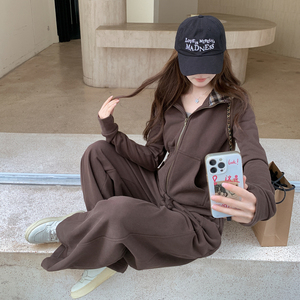 美拉德连帽休闲运动套装女2025春秋季新款韩版休闲显瘦卫衣两件套图片