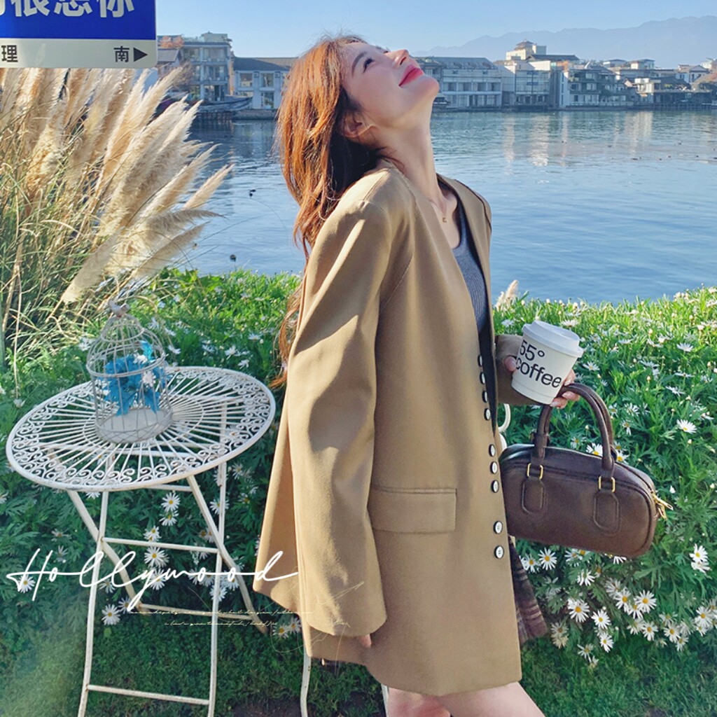 卡其色高品质西装外套女秋季2025年设计感小众休闲气质高级感西服,女装西装,2C077