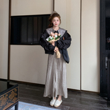 黑色新中式国风提花短外套女秋季2025新款超好看印花休闲减龄夹克，女装短外套，2C266