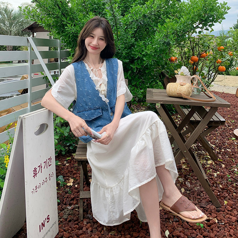 夏季新款牛仔马甲雪纺连衣裙两件套2C018-2436-P150-K208,女装套装/套裙,2C018