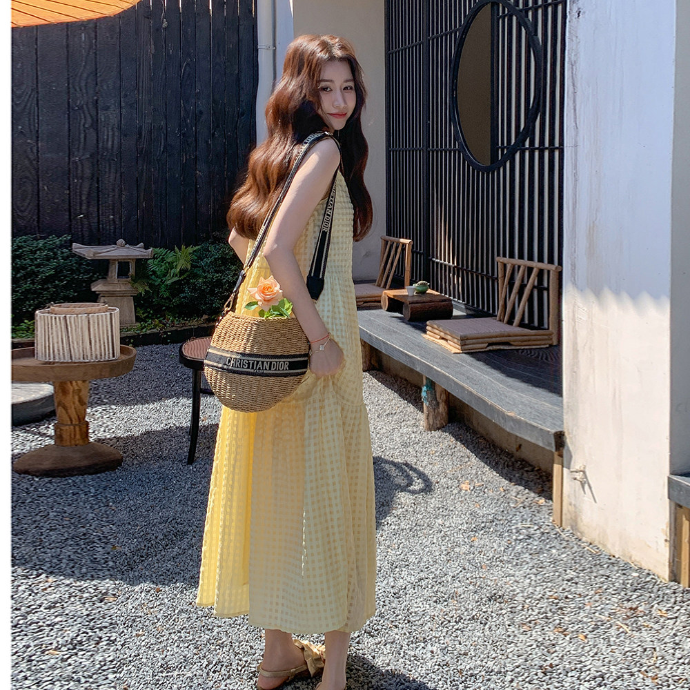 套头长裙夏季高腰少女风连衣裙条纹辣妹风小香风大码显瘦气质时尚,女装连衣裙,2C258