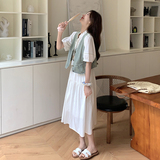 风牛仔短袖搭配吊带连衣裙套装女夏季2025新款高端精致雪纺裙子，女装连衣裙，2C218