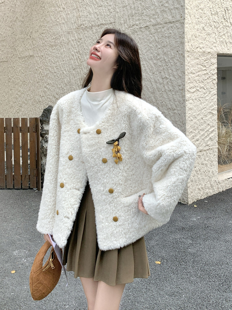 新品现货皮毛一体外套2C087-9283-P199-K279,女装毛呢外套,2C087