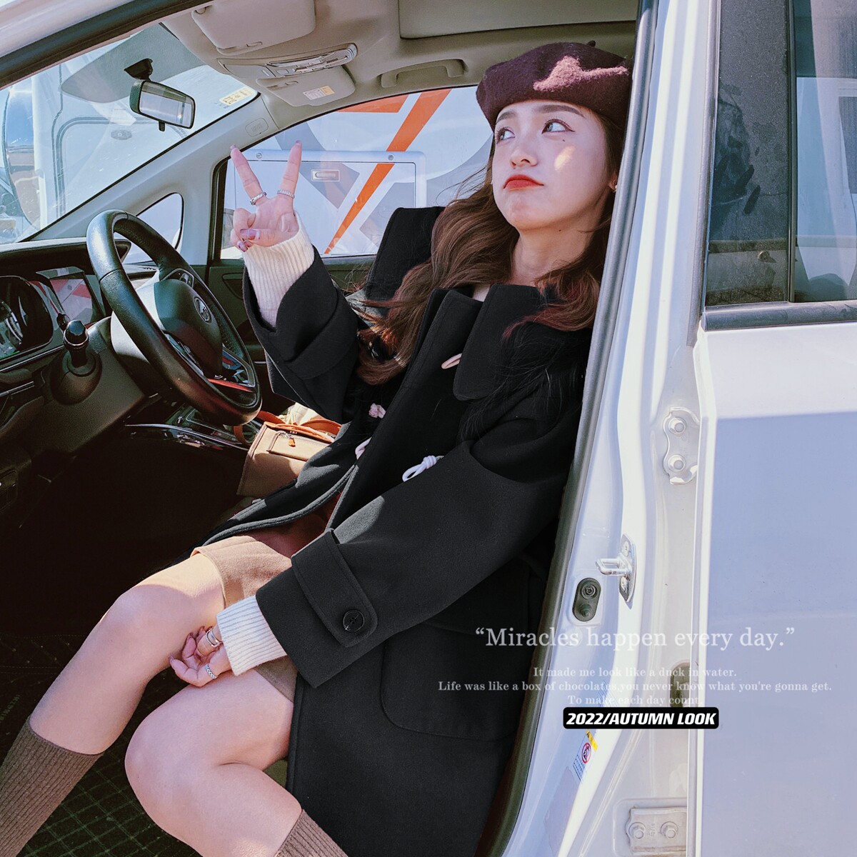 【主推现货】高品质欧贝绒减龄牛角扣毛呢大衣6633-P185-K268,女装毛呢外套,2C137