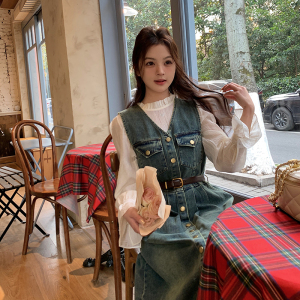 港风复古无袖牛仔连衣裙女2025春季新款学院风减龄收腰显瘦背心裙图片