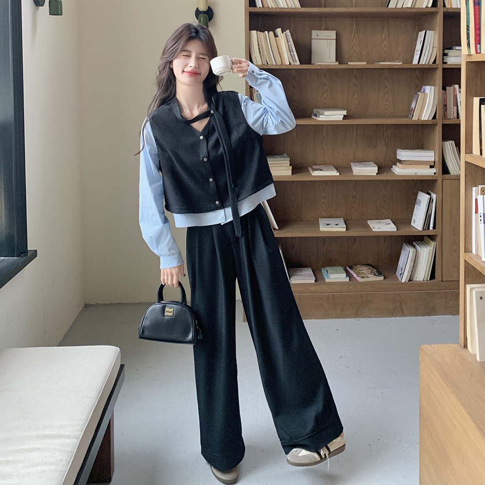 现货买家秀假两件拼接上衣＋阔腿裤套装2c117-1757P185K268,女装套装/套裙,2C117