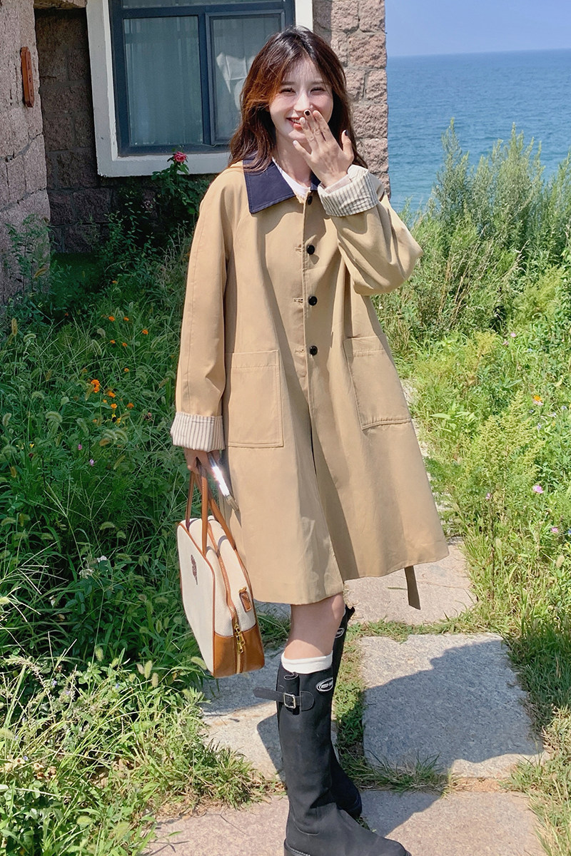 现货2025春秋季新款风衣拼色RF2C290-5859#-P165-K235,女装风衣,2C290