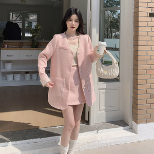 小香风时尚套装开衫连衣裙甜美针织套装女装短款秋冬春秋气质长袖图片