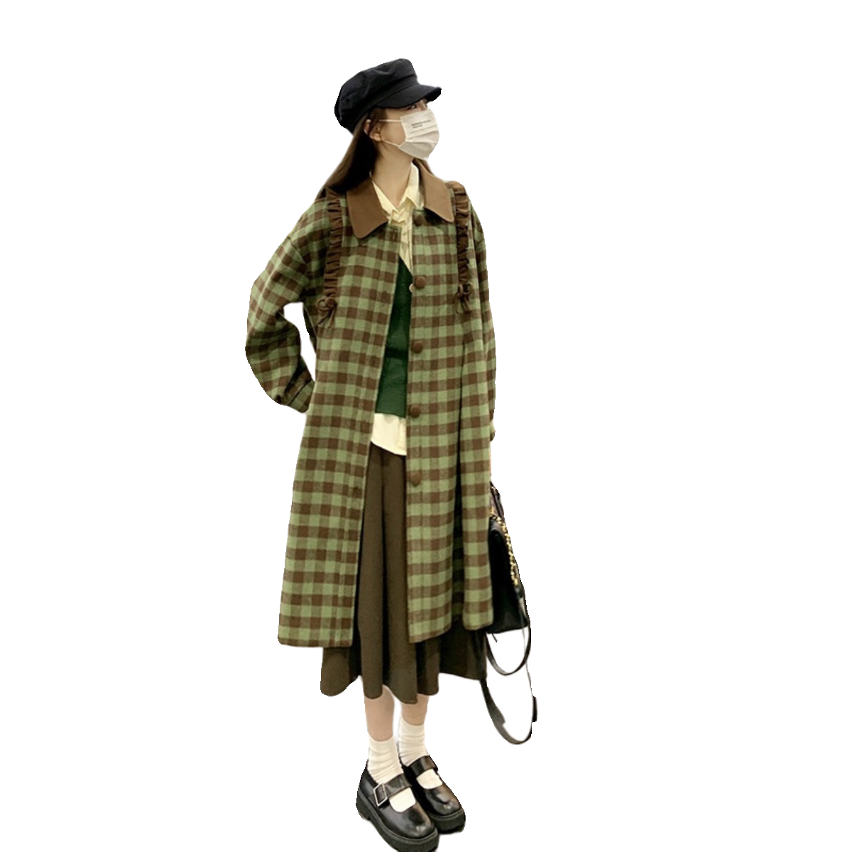 新品现货秋冬绿色格子加厚毛呢外套2C032863P165K248,女装毛呢外套,2C032