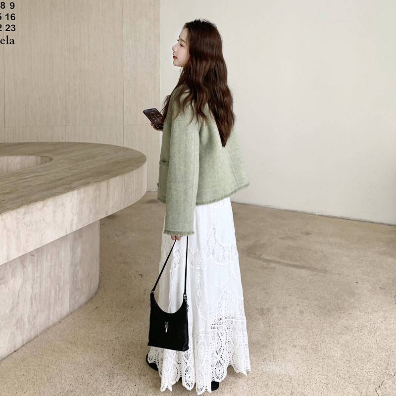 小香风绿色双面呢短外套女秋冬2025超火好看高级小众加厚夹克上衣,女装羊绒大衣,2C056
