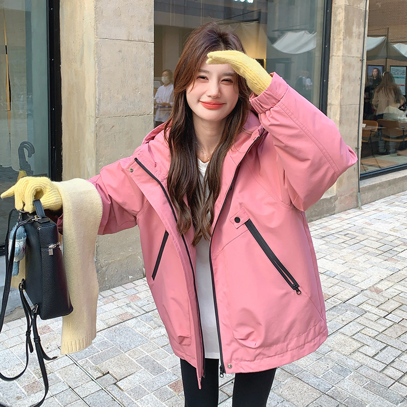 玫粉色工装派克服羽绒服女冬季2025新款冲锋衣式爆款流行加厚外套,女装羽绒服,衣珂纱朗