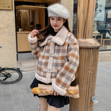 新品格子皮毛一体短款外套2531-P195-K288，女装派克服，2C159