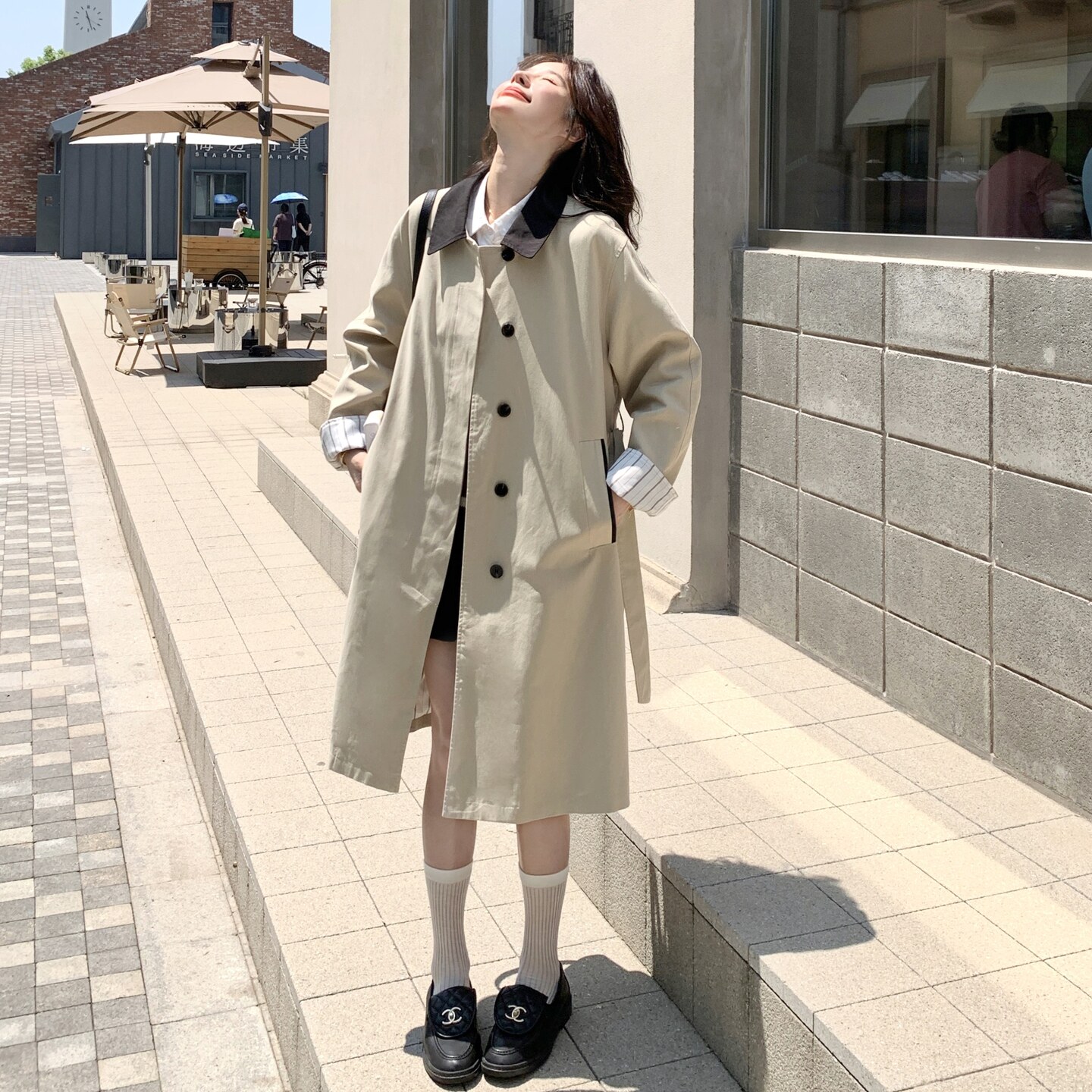 超好数据 小个子气质拼接风衣外套2C259-9957-P175-K258图片