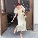 法式甜美温柔圆领泡泡袖收腰显瘦慵懒度假连衣裙女2025夏季新款潮，女装连衣裙，2C212