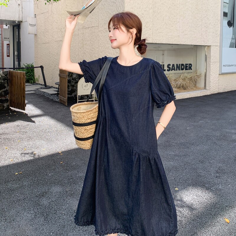 木耳边牛仔连衣裙女夏2025新款韩系设计感超火小个子显瘦遮肉爆款,女装连衣裙,2C113