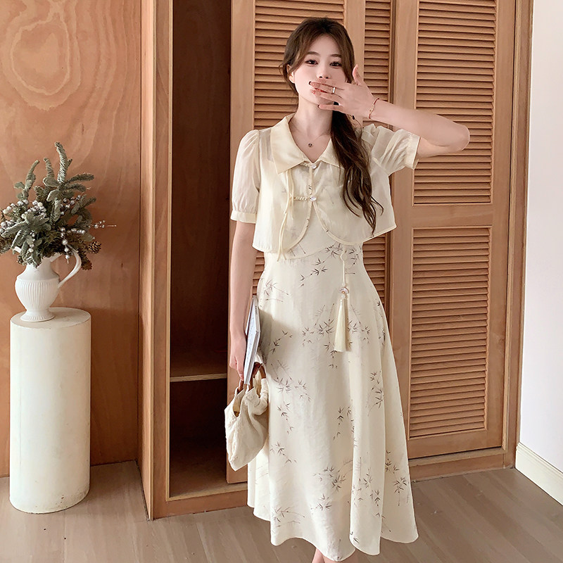 新品！新中式风吊带连衣裙+披肩两件套8289P125K178,女装连衣裙,2C060