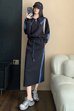 女春季拼接色花瓣衣领卫衣长半身裙两件套洋气潮，女装套装/套裙，2C310