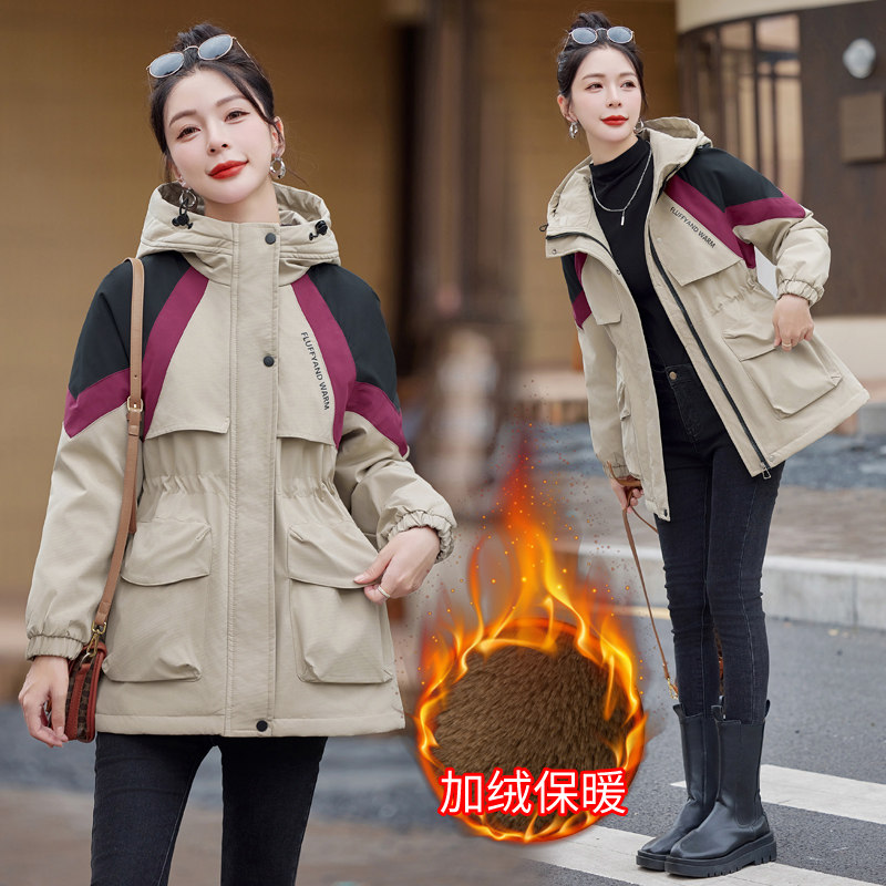 现货2025冬装新款时尚修身派克服中长款加绒保暖外套百搭小个子,女装派克服,唯婧
