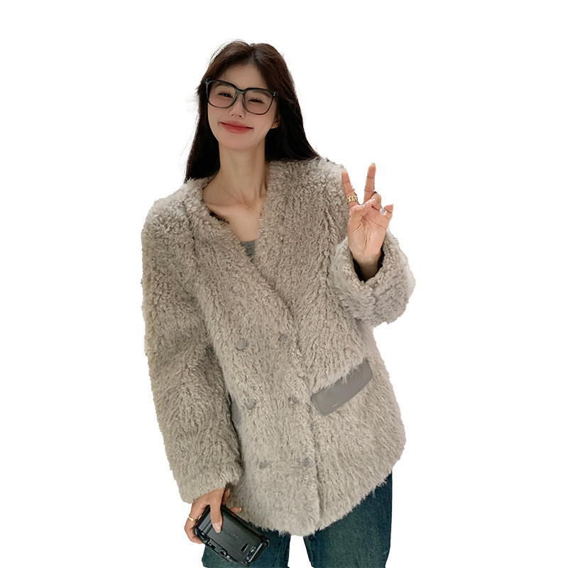 高级感超好看羊羔毛外套女秋冬2024年新款加绒加厚皮毛一体仿皮毛,女装皮草,2C022