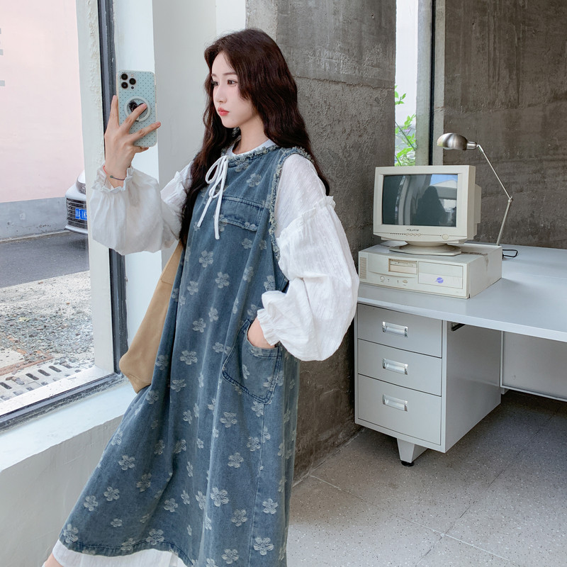 甜美温柔风连衣裙套装女设计感衬衣2025秋季新款印花背心裙两件套,女装连衣裙,2C275