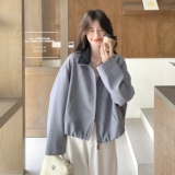 气质格纹拼接蓝色短外套女春秋2025新款小个子流行爆款上衣巨好看，女装短外套，2C012
