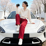 韩版时尚气质套装女春新款修身显瘦杏色立领短款卫衣阔腿裤两件套，女装套装/套裙，2C310