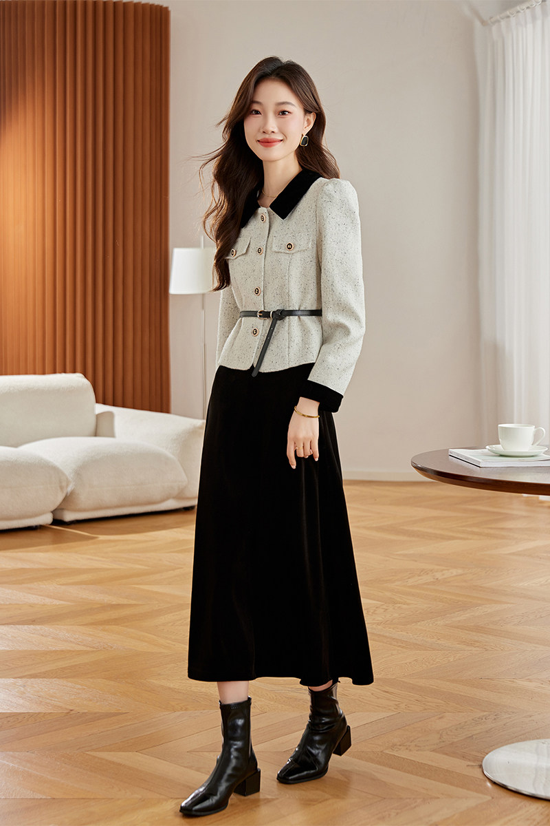2025冬季加厚款小香风时尚修身套装,女装套装/套裙,丽莎妳雅