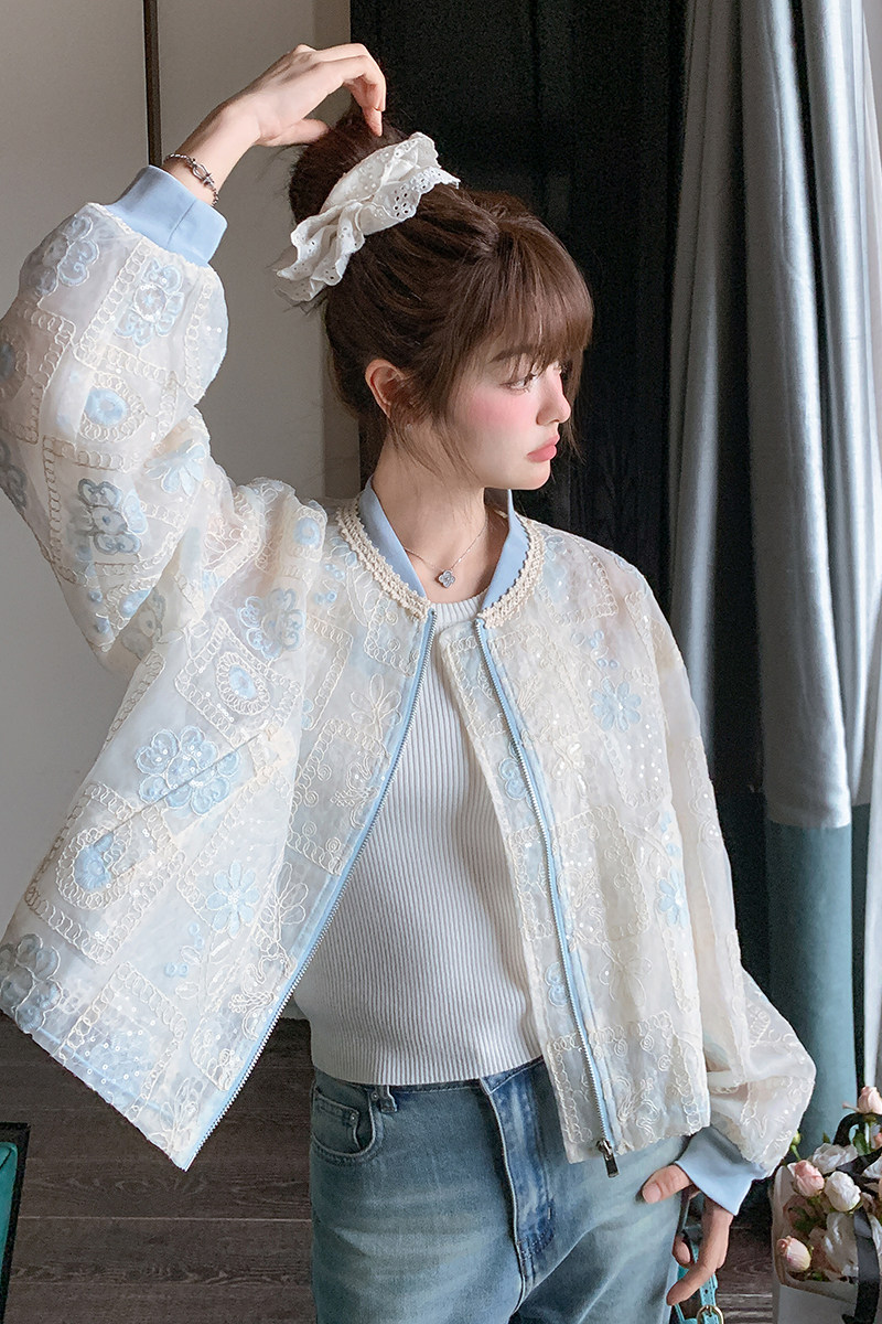 现货25春夏新款防晒外套刺绣蕾丝外套1C086-726-P160-K248,女装短外套,2D044
