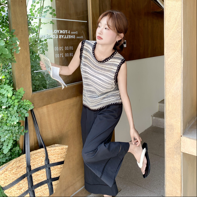 现货：夏装新款时尚针织无袖上衣阔腿裤两件套2C135-8870P155K228,女装套装/套裙,2C135