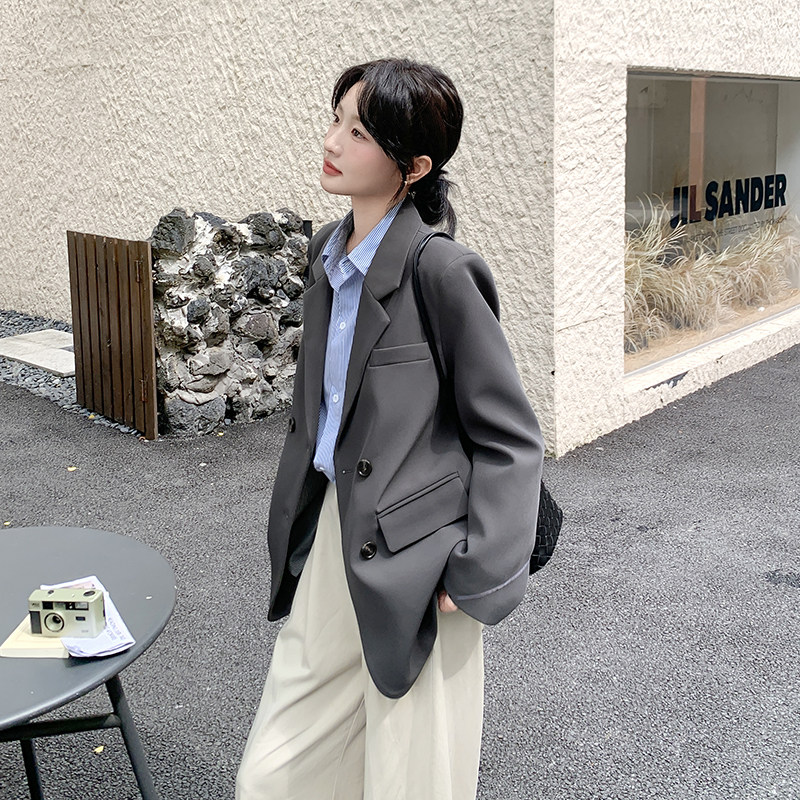 休闲宽松气质灰色西装外套女春秋2025新款小个子西服巨好看高级感,女装西装,2C092