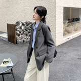 休闲宽松气质灰色西装外套女春秋2025新款小个子西服巨好看高级感，女装西装，2C092