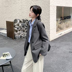 休闲宽松气质灰色西装外套女春秋2025新款小个子西服巨好看高级感图片