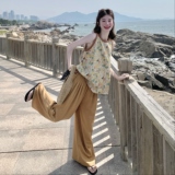 巨好看印花背心阔腿裤套装女夏季减龄休闲气质一整套ootd穿搭，女装套装/套裙，2C166