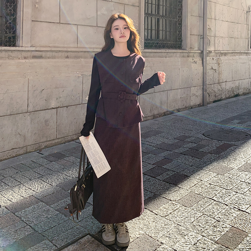 大方得体穿搭轻熟风套装裙女2025新款设计感马甲上衣半身裙三件套,女装套装/套裙,2D036