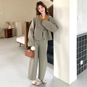 橘色拼接翻领工装西装套装女春秋2025新款超火ootd流行两件套图片