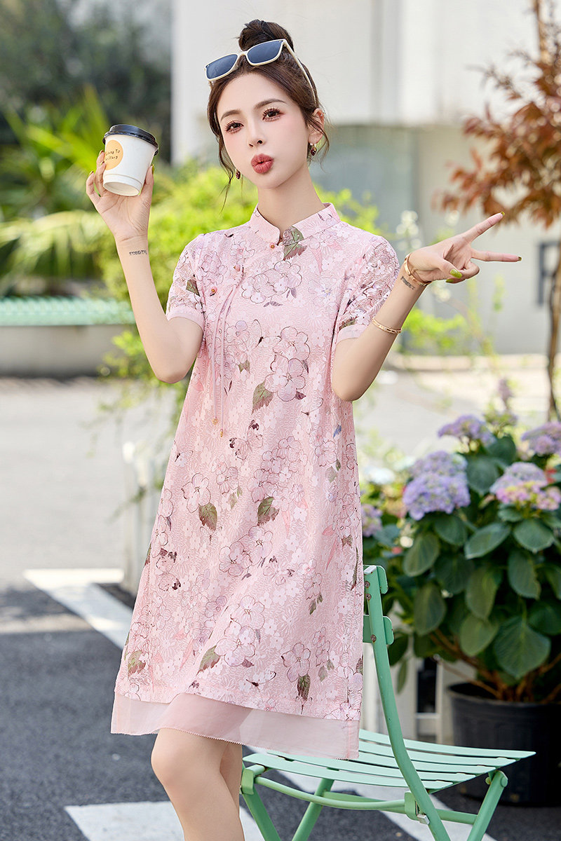 新中式国风印花连衣裙女2025夏季新款气质显瘦小个子改良旗袍裙子,女装连衣裙,吾爱衣
