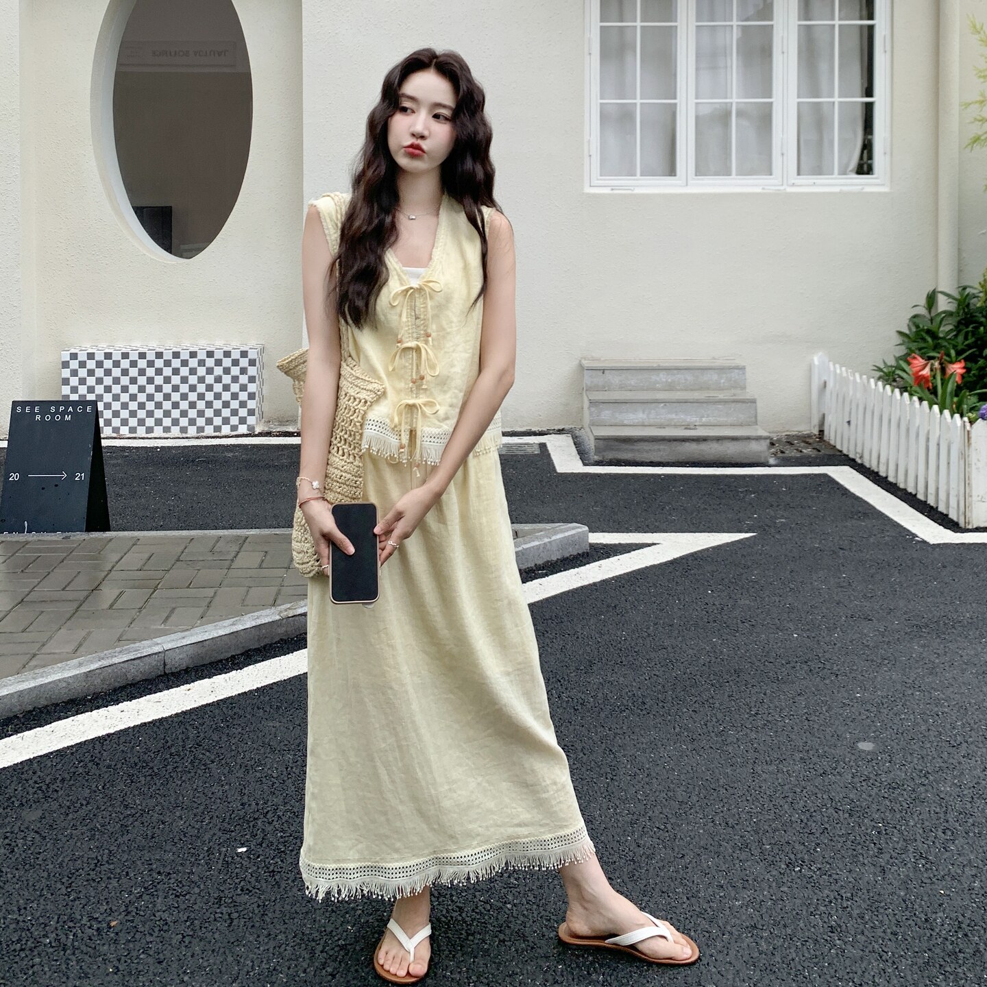 黄色流苏马甲半身裙套装女2025夏季新款温柔风减龄独特绝美两件套,女装套装/套裙,2C212