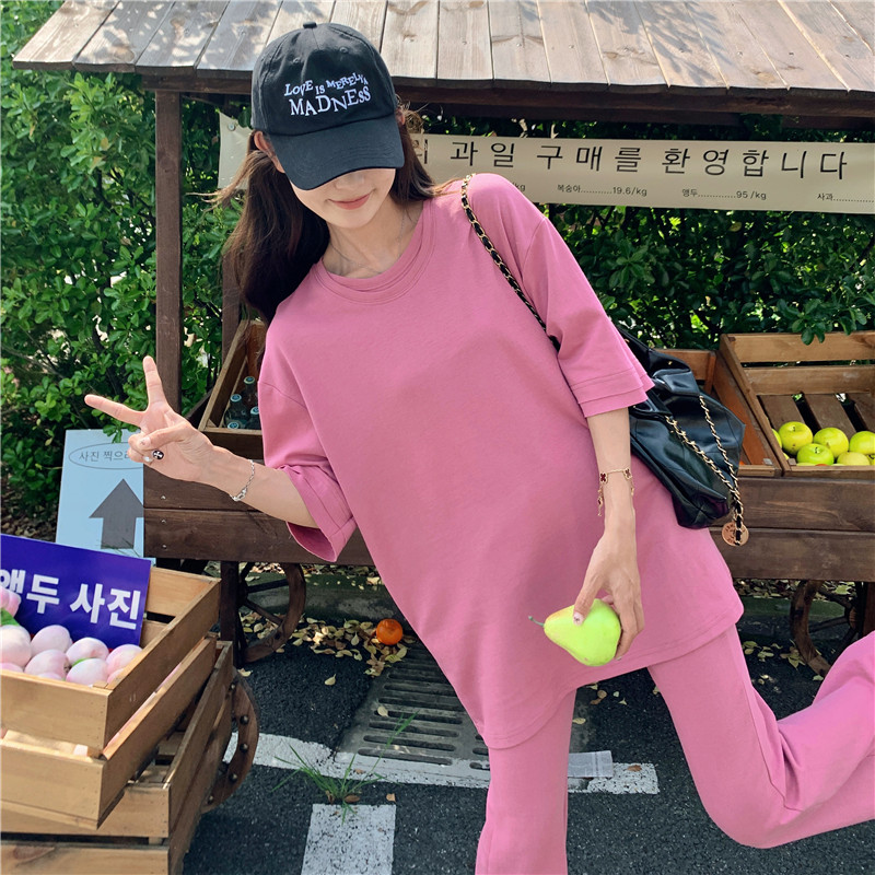 多巴胺粉色休闲运动套装女夏2025穿搭一整套时尚减龄喇叭裤两件套,女装套装/套裙,2C113