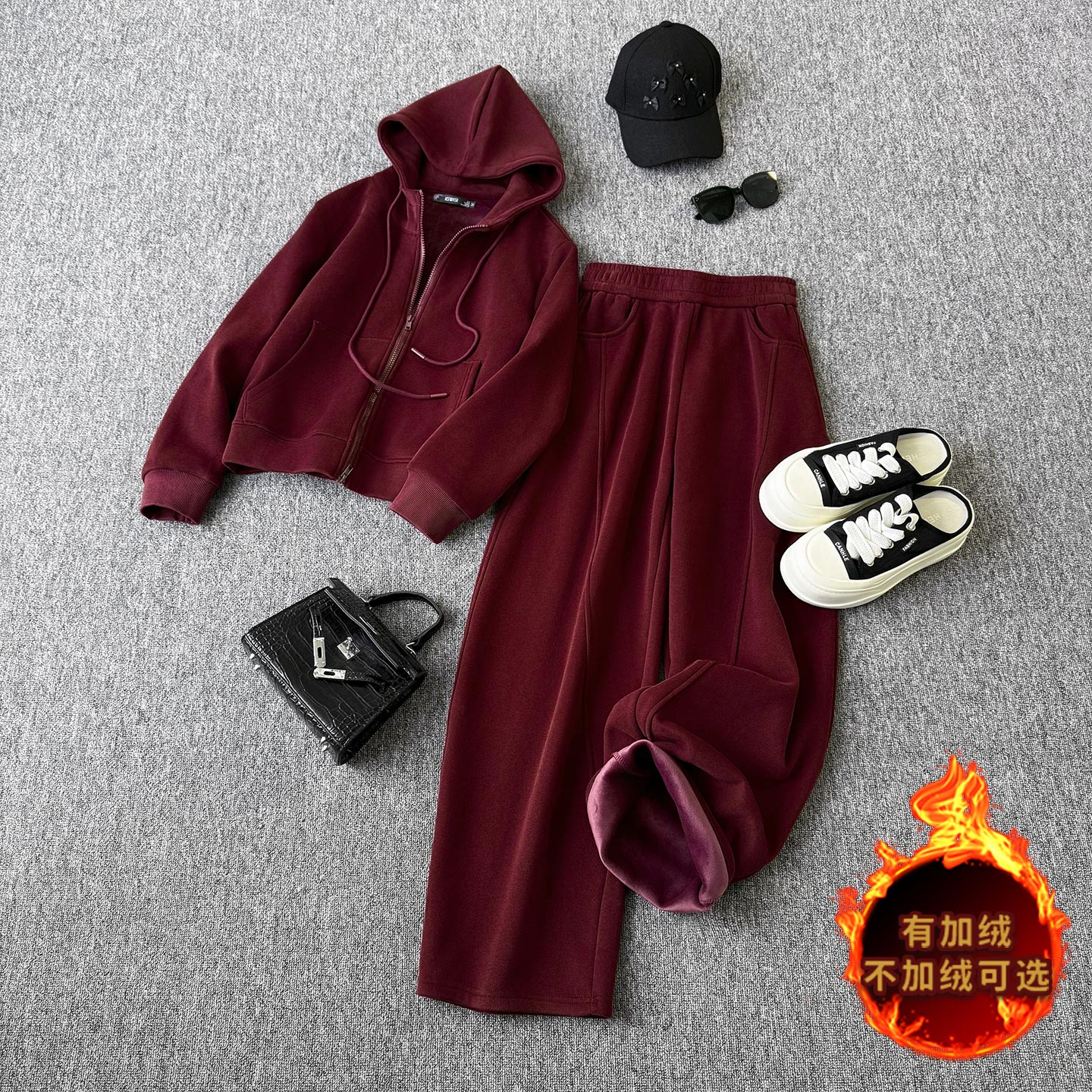 休闲运动时尚套装女秋冬新款高级感气质拉链连帽卫衣直筒裤两件套图片