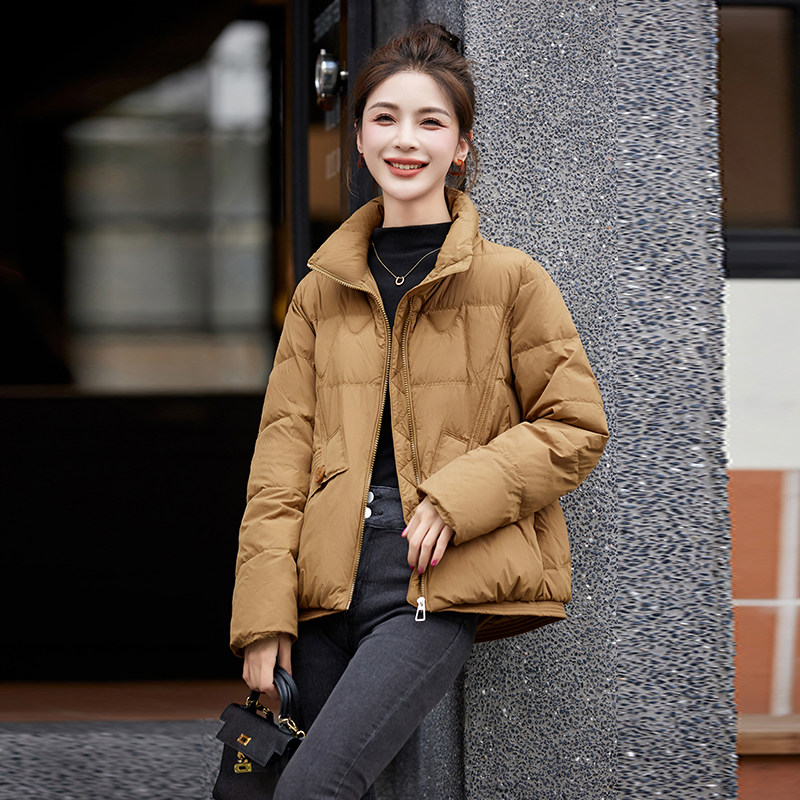 短款立领羽绒服女2025年冬季新款宽松休闲文艺复古冬天保暖外套,女装羽绒服,蓝朵琳
