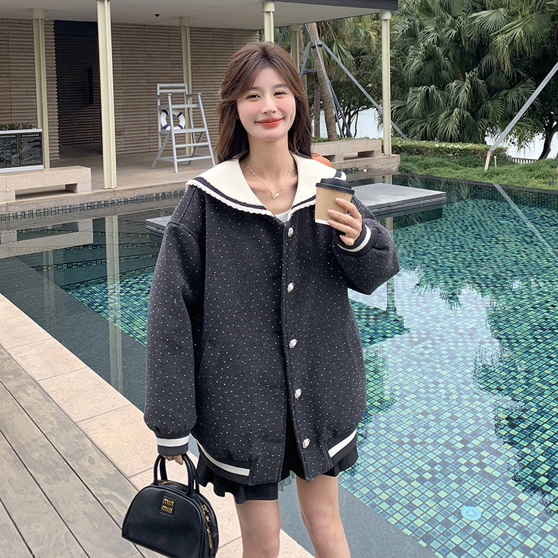 宽松甜美减龄娃娃领波点夹克女秋学院风休闲高级感小个子短外套图片
