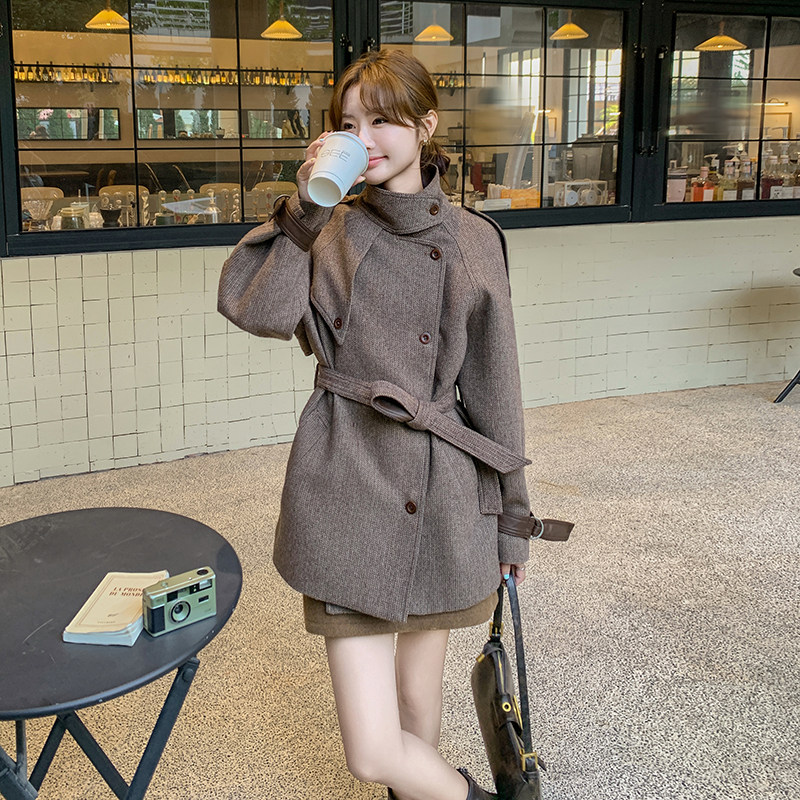 时尚毛呢外套女2025春季新款休闲宽松中长款韩版复古收腰百搭大衣,女装风衣,2C203